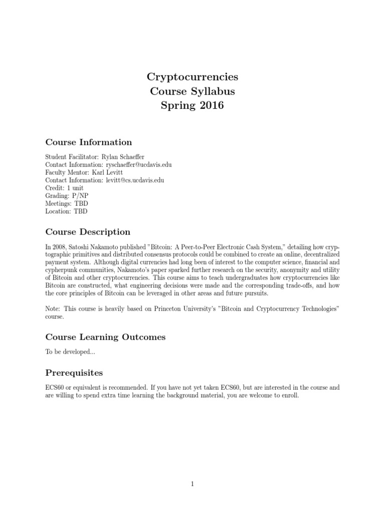 Course Syllabus | PDF | Cryptocurrency | Bitcoin
