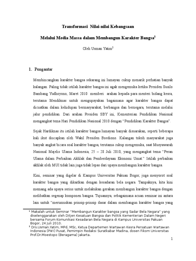 Makalah Transformasi Nilai Kebangsaan Kesbangpol Kemendari Makalah Transformasi Nilai Kebangsaan Kesbangpol Kemendari