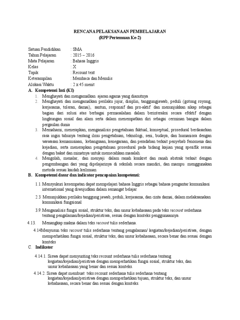 RPP Sma Kelas X k13 | PDF