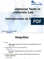 Computational Tools in Materials Lab Introduction To Matlab: Instructor: Engr. Bilal Ghafoor