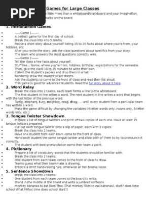 List of Proven ESL Games for Large Classes