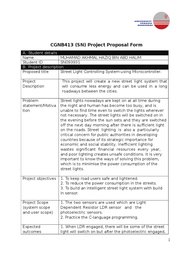 Intelligent Street Light System Proposal | PDF