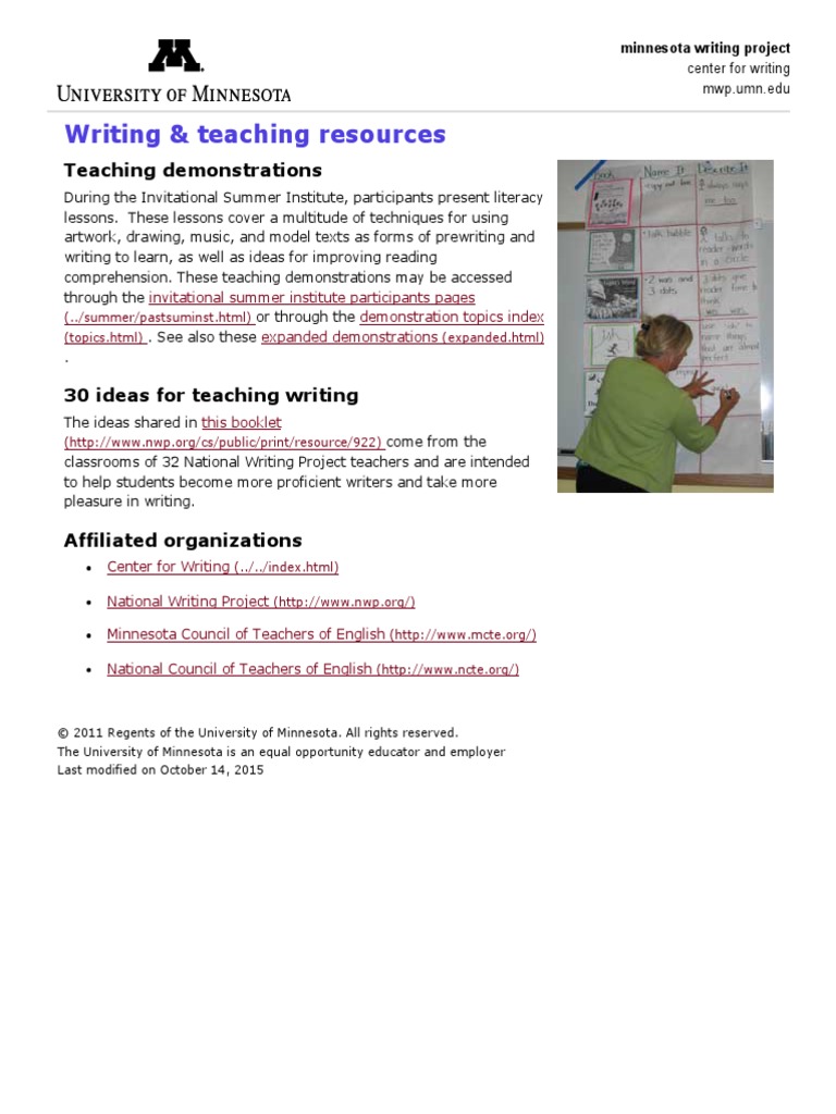 Writing Teaching Resources Minnesota Writing Project University of ...