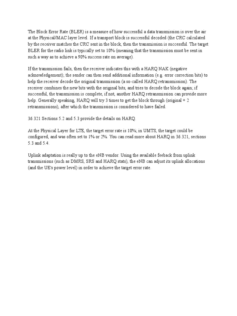 Understanding Block Error Rate (BLER) | PDF | Error Detection And ...