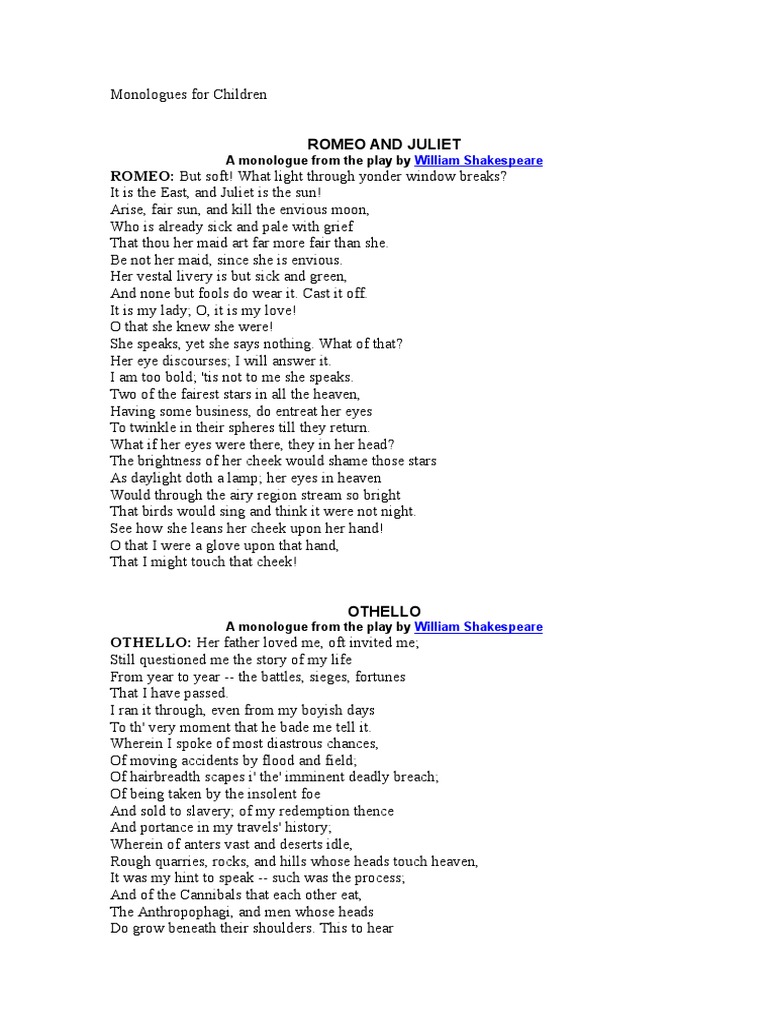 Shakespeare Monologues for Kids | PDF | Macbeth | Hamlet