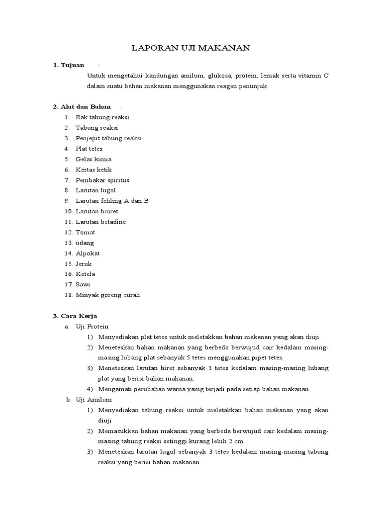 Contoh Laporan Praktikum Biologi Uji Makanan Seputar Laporan