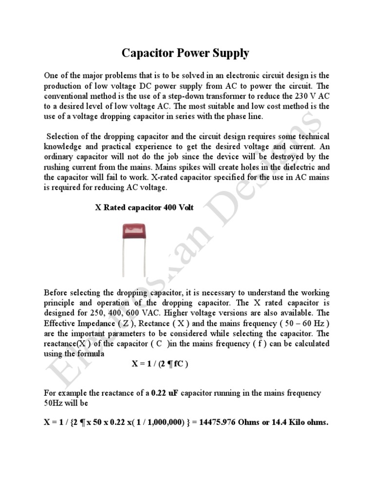 Capacitor-Based Power Supply Design | PDF | Capacitor | Rectifier