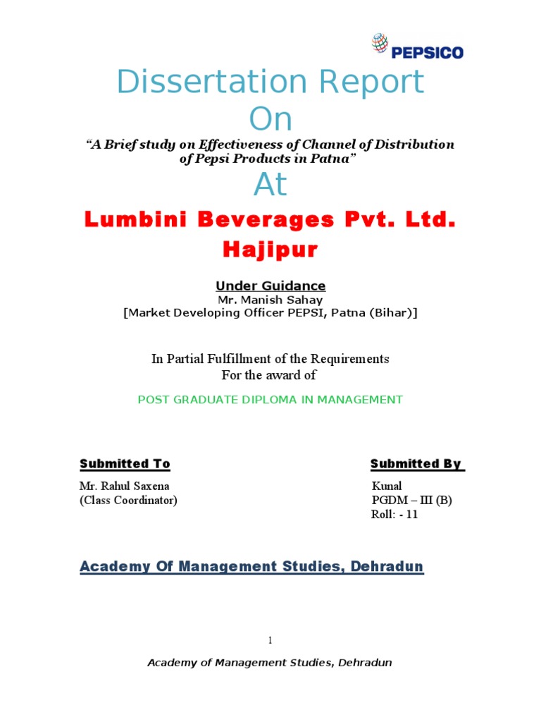 Pepsi Distribution Effectiveness in Patna | PDF | Pepsi Co | Retail