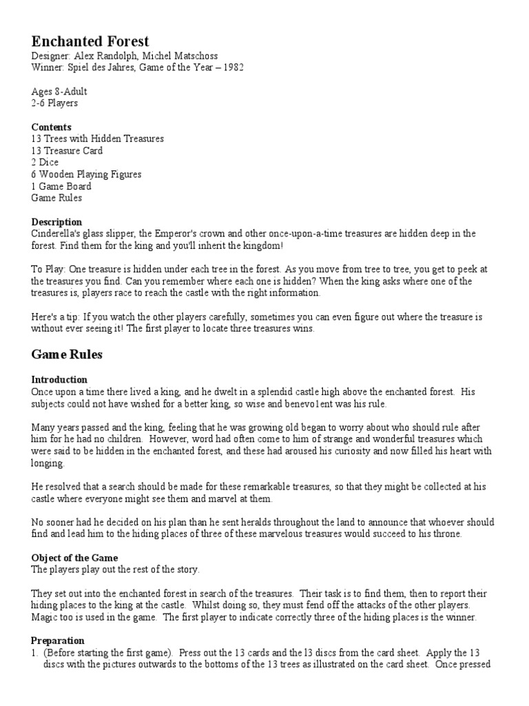 Enchanted Forest Board Game Rules PDF Sleeping Beauty Leisure