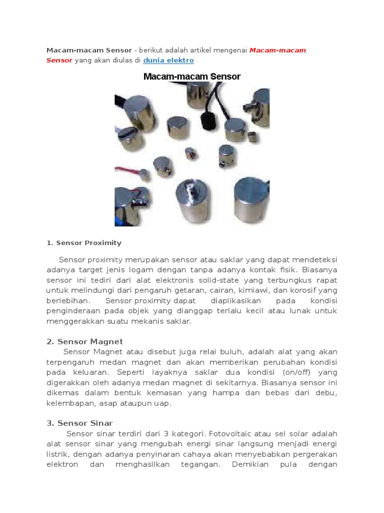 Jenis-jenis Sensor dan Fungsinya | PDF | Metode & Bahan Ajar ...