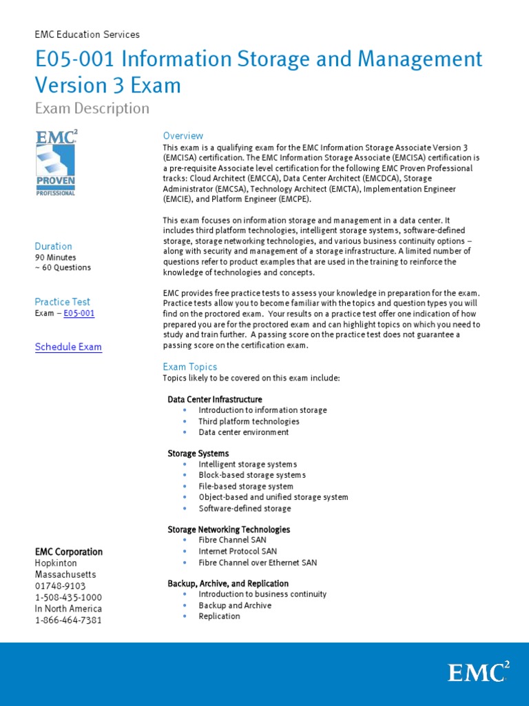 E05 001 Information Storage Management Exam Format | PDF | Test ...