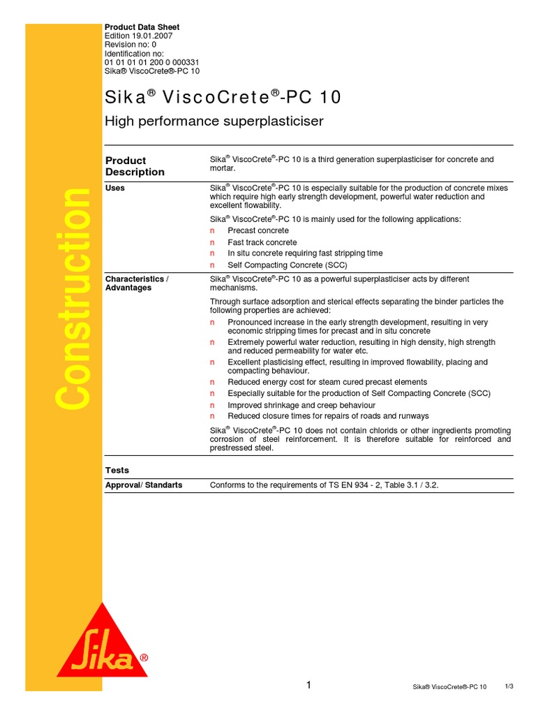 SEIKA-High Performance Superplasticiser | PDF | Dividend | Concrete