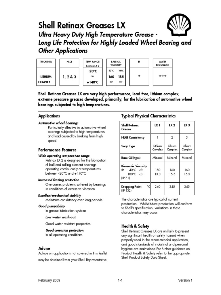 Shell Retinax LX2 Grease Overview | PDF | Bearing (Mechanical) | Materials