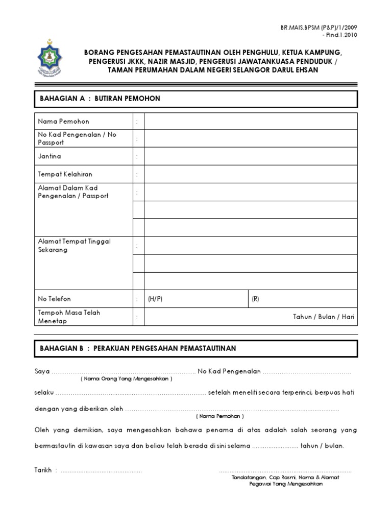 Borang Mastautin Selangor Pdf
