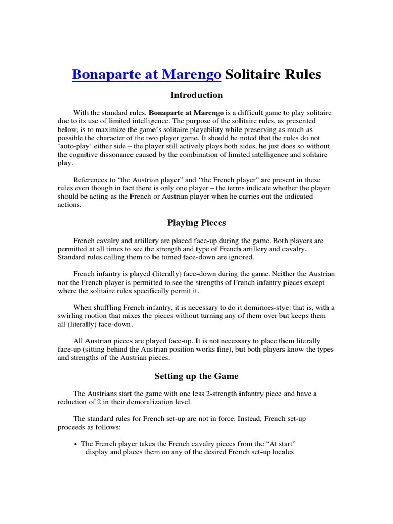 Solitaire Rules for Bonaparte at Marengo | PDF | Napoleon | Infantry