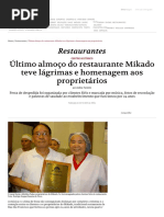Último almoço do restaurante Mikado teve lágrimas e homenagem aos proprietários