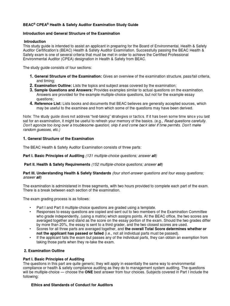 Health and Safety Exam Study Guide Occupational Safety And Health