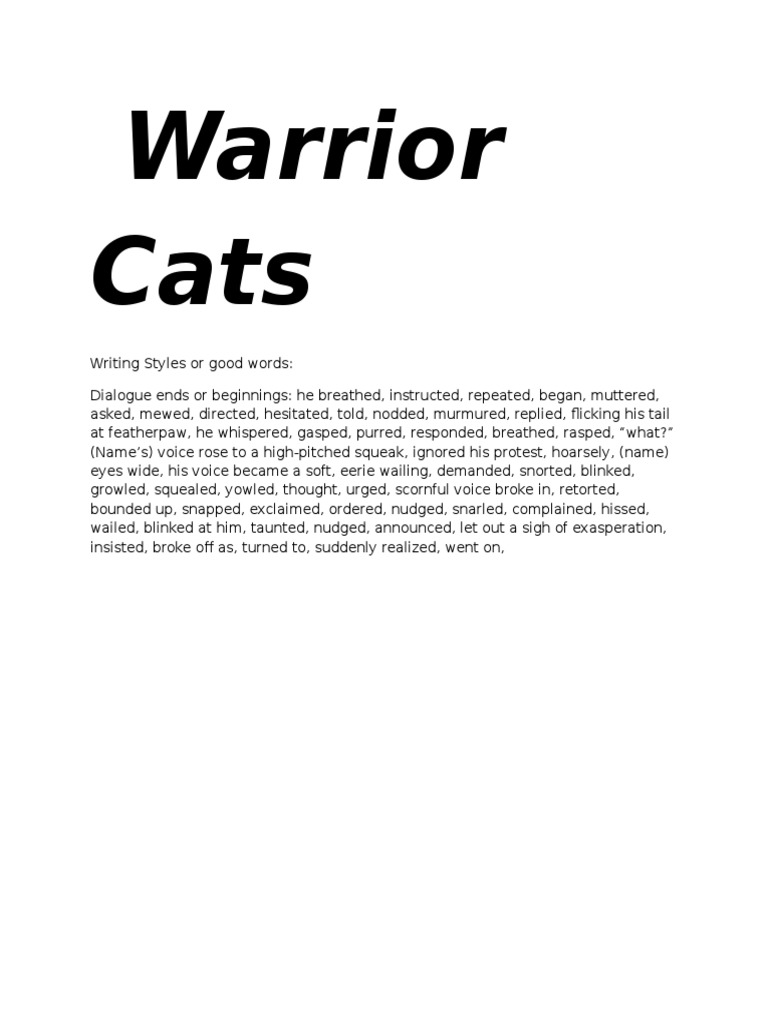 Warrior Cats Dialogue Guide | PDF