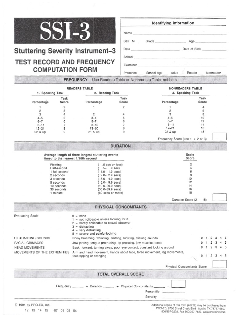 Stuttering Severity Instrument Sample Report