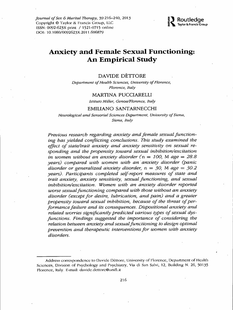 Anxiety and Female Sexual Functioning | PDF | Sexual Arousal | Social ...
