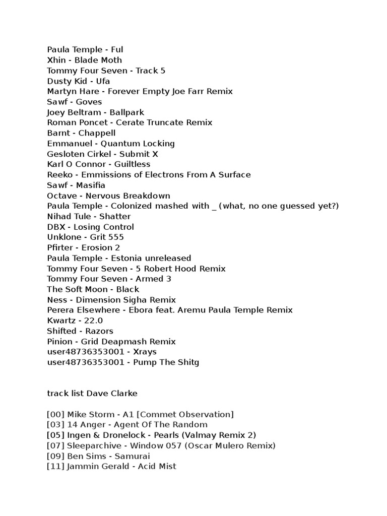 Tracklist Paulatemple | PDF
