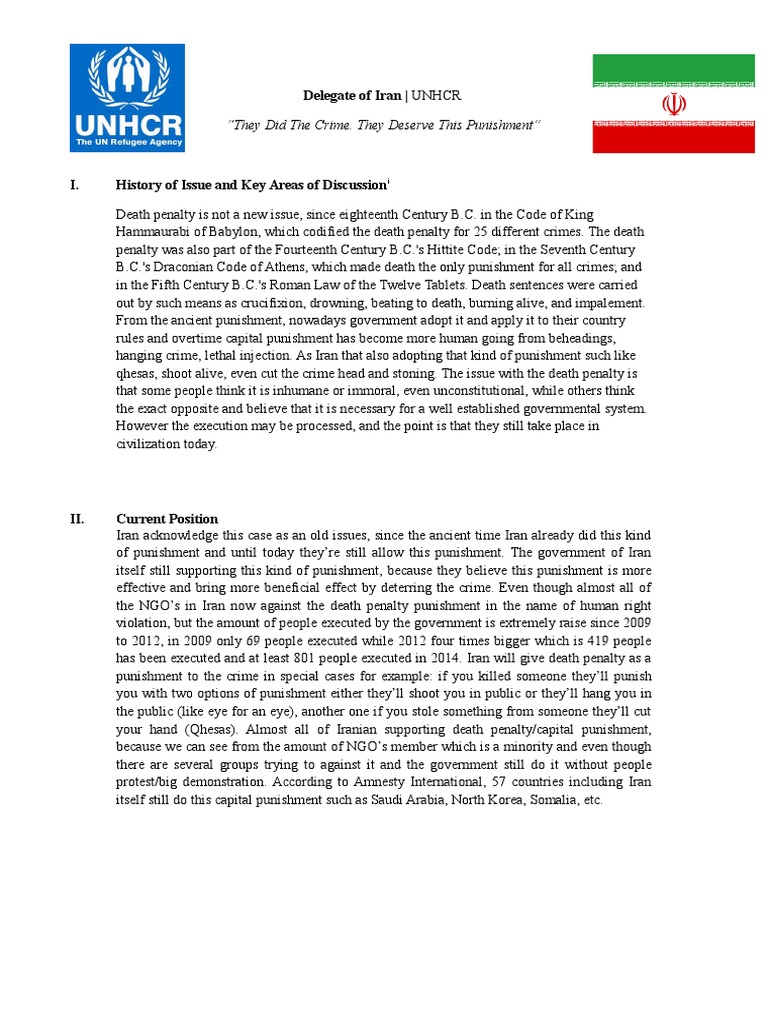 Example of Position Paper for MUN | Capital Punishment | Punishments