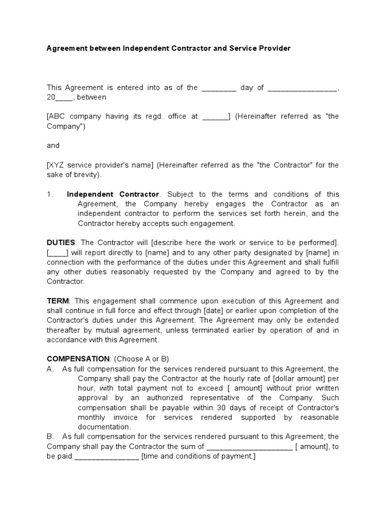 Service Provider Agreement Template | PDF | Employee Benefits ...