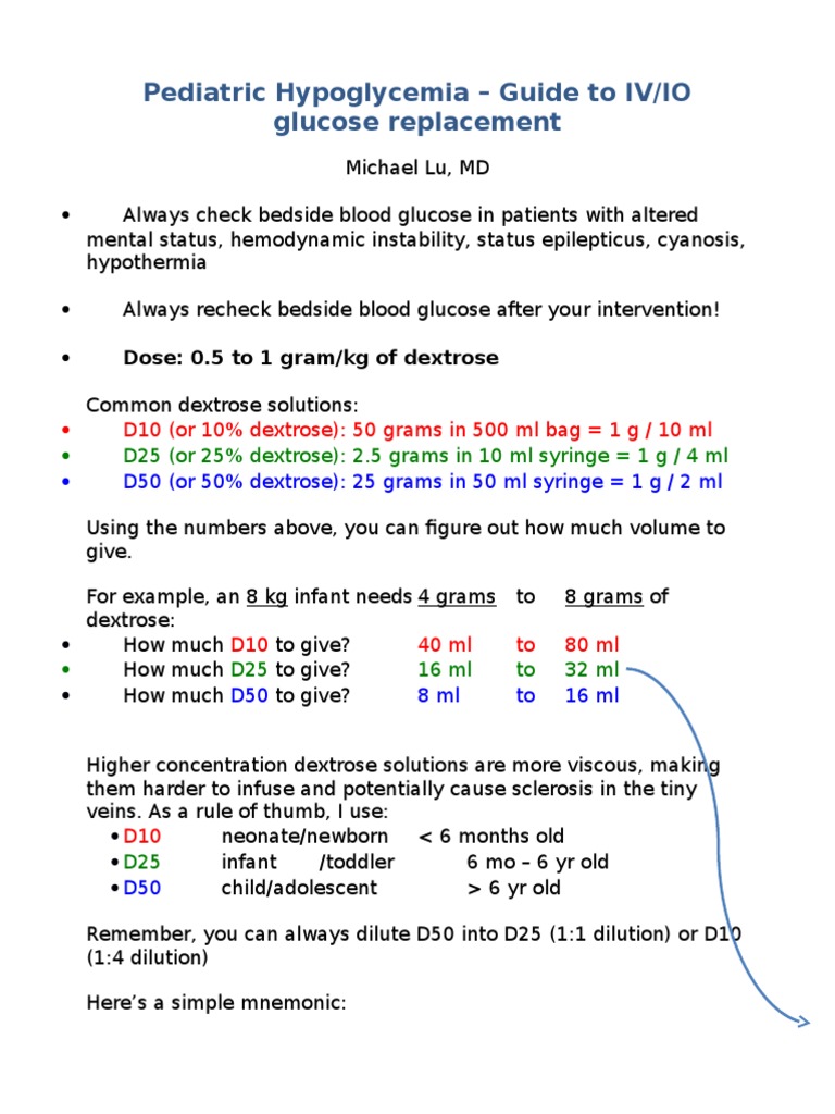 Guide to Intravenous and Intraosseous Glucose Replacement for Pediatric