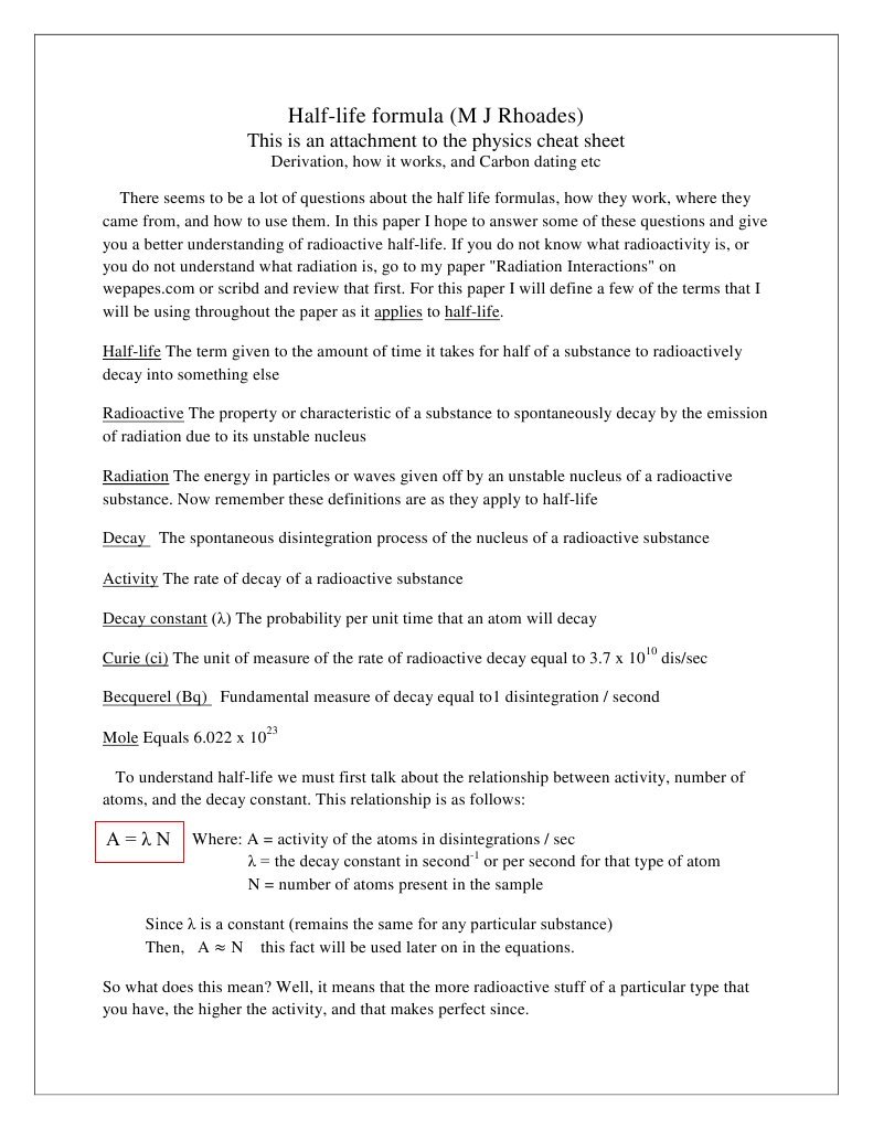 Half Life Formula Radioactive Decay Nuclear Physics