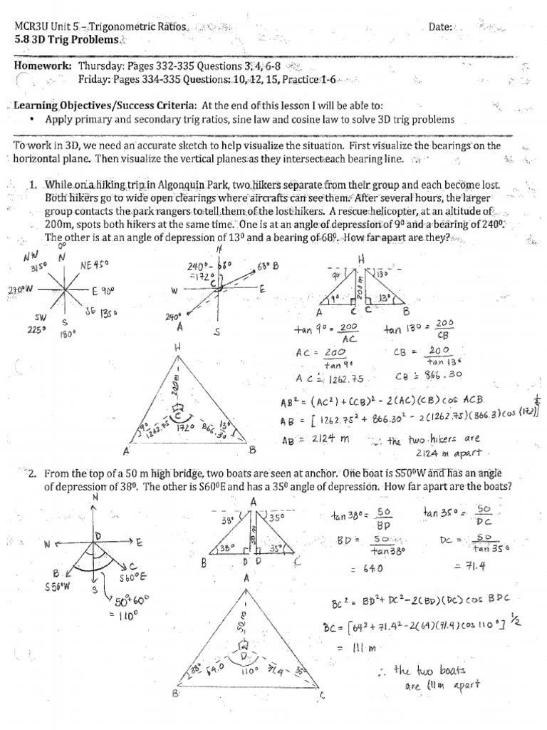 5.8 3D Trig Completed Notes Answers | PDF