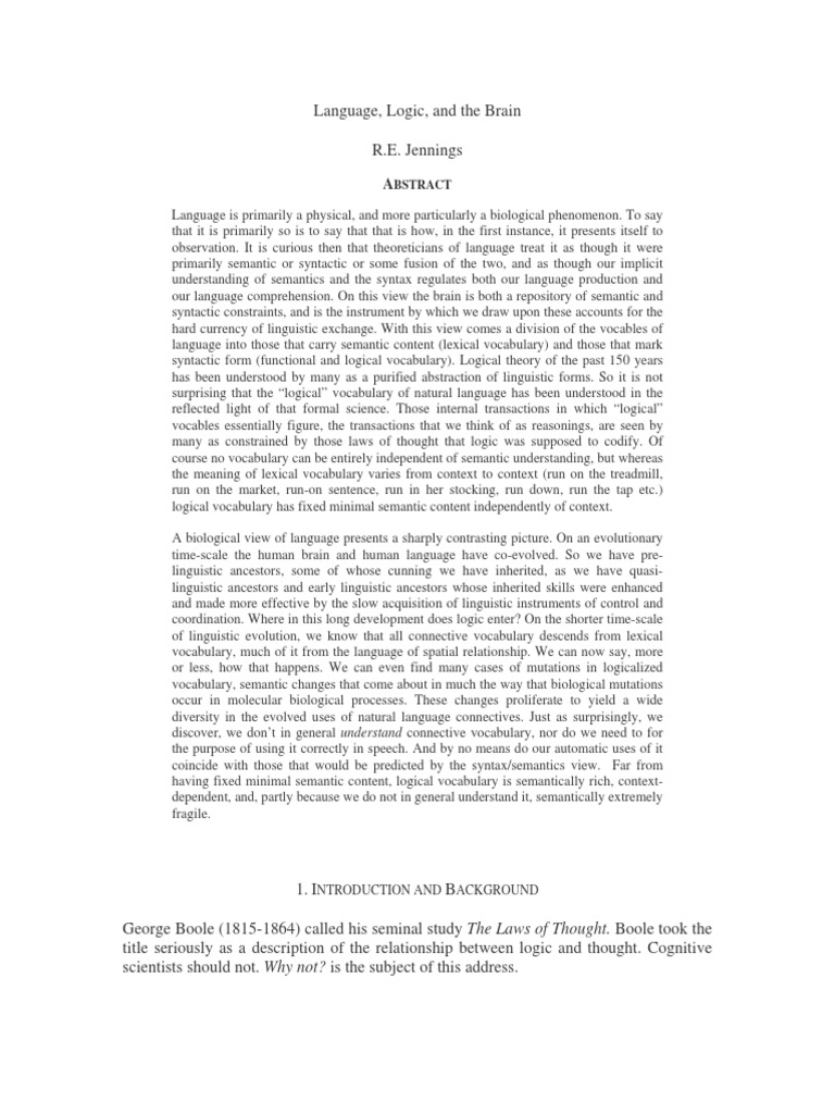 Language and Logic: A Biological Perspective | PDF | Logic | Semantics