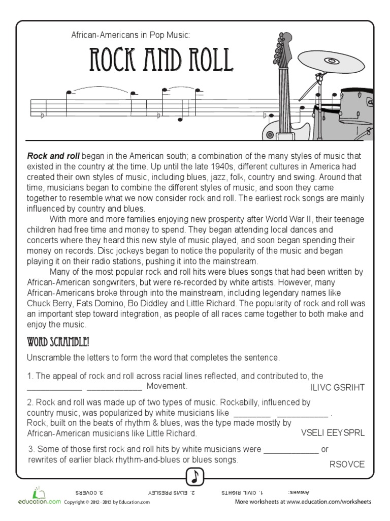 History of Rock N Roll Worksheet | PDF | Rock And Roll | African American  Music