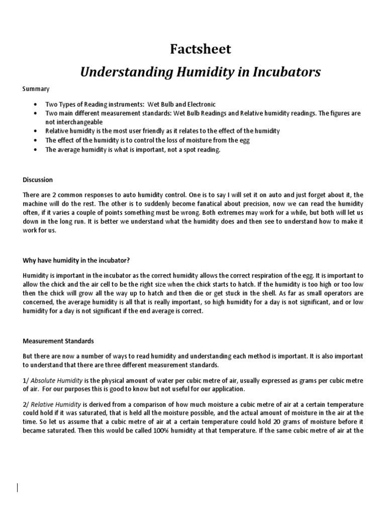 Understanding Incubator Humidity Levels | PDF | Humidity | Thermometer