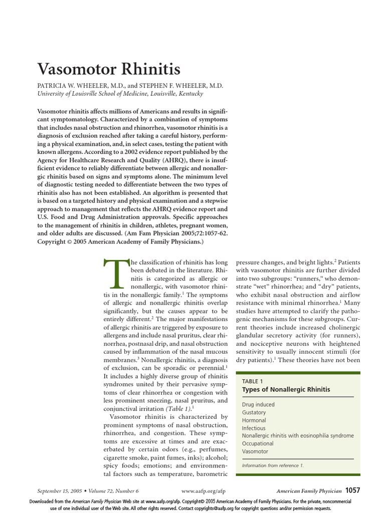 Vasomotor Rhinitis | PDF | Wellness | Science & Mathematics