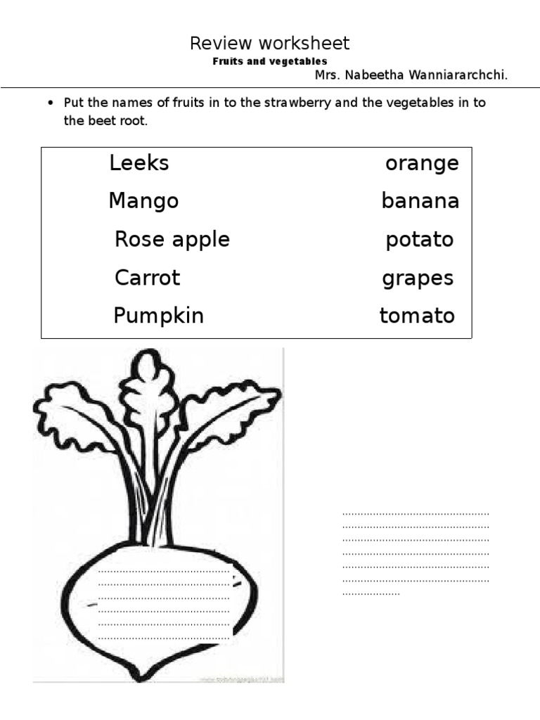 Fruit and Vegetable Sorting Worksheet | PDF | Cooking, Food & Wine