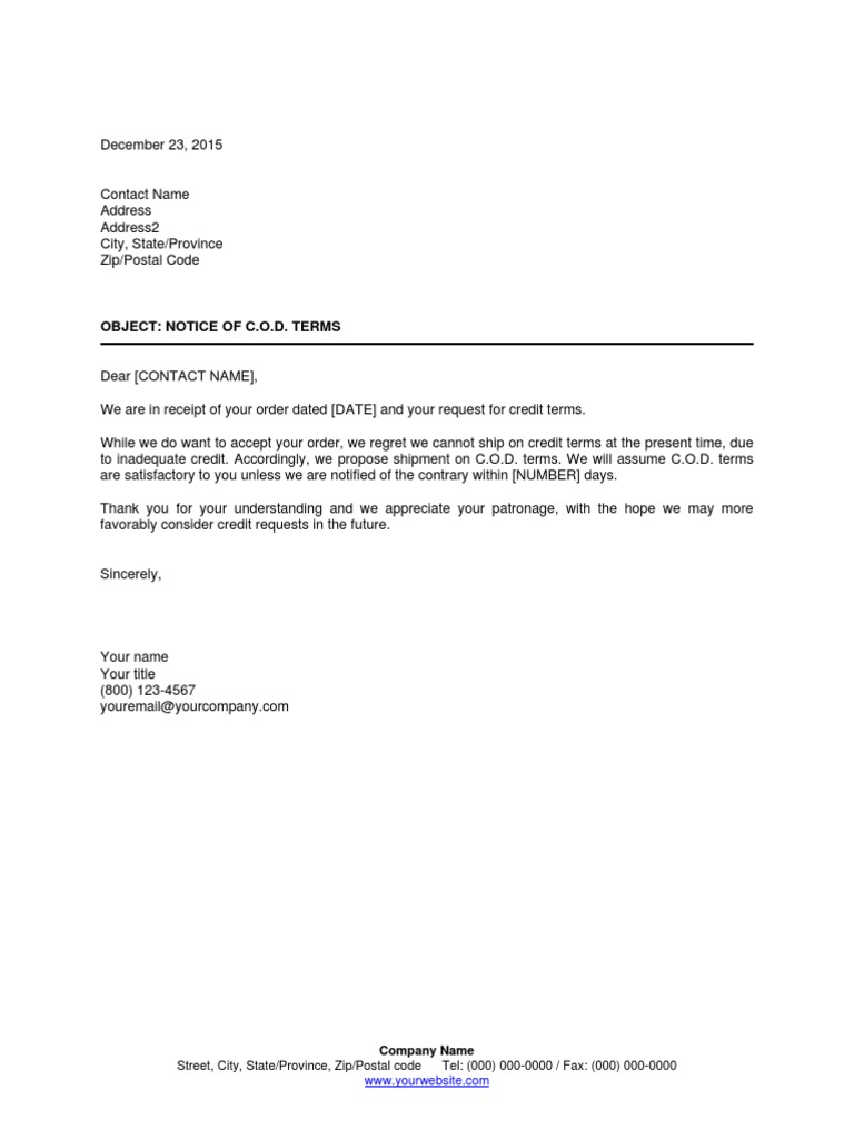 Notice of COD Terms | PDF | Private Law | Government Information