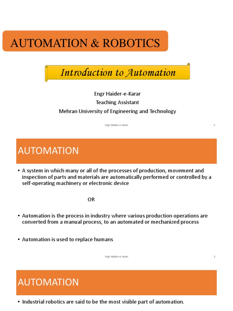 Introduction To Automation | PDF | Mechanization | Automation