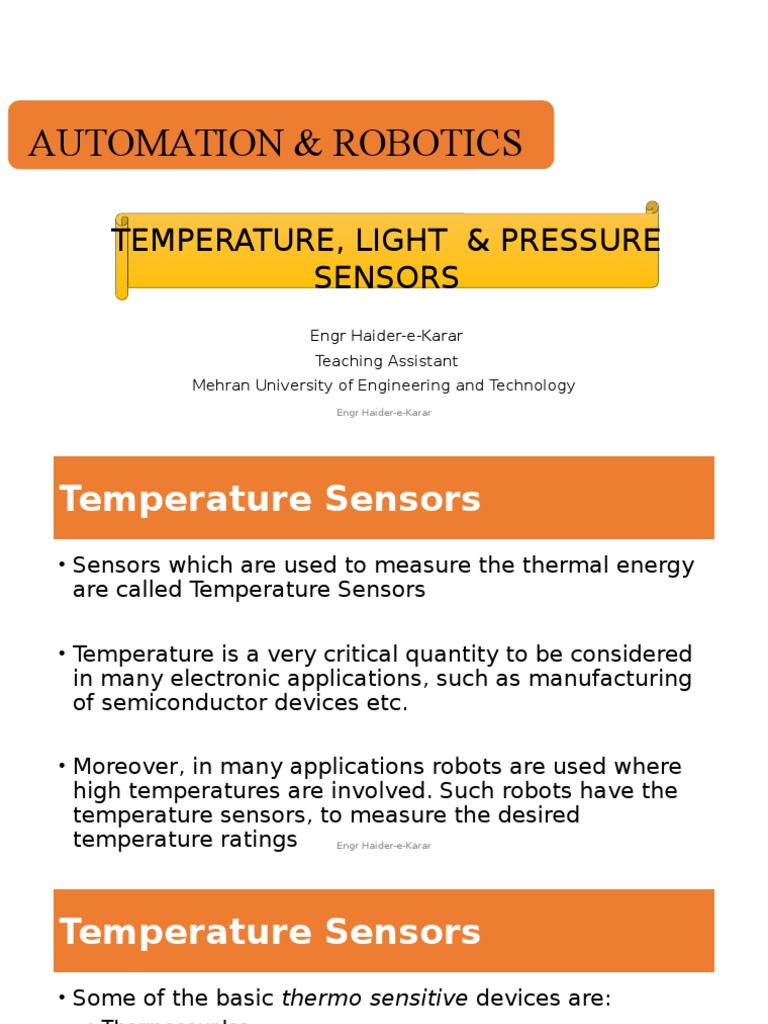 Temperature, Light & Pressure Sensors PDF Thermocouple Electrical