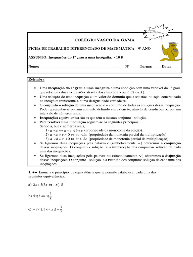 INEQUAÇÃO DO 1º GRAU  MATEMÁTICA \Prof. Gis/ - AULA 1 