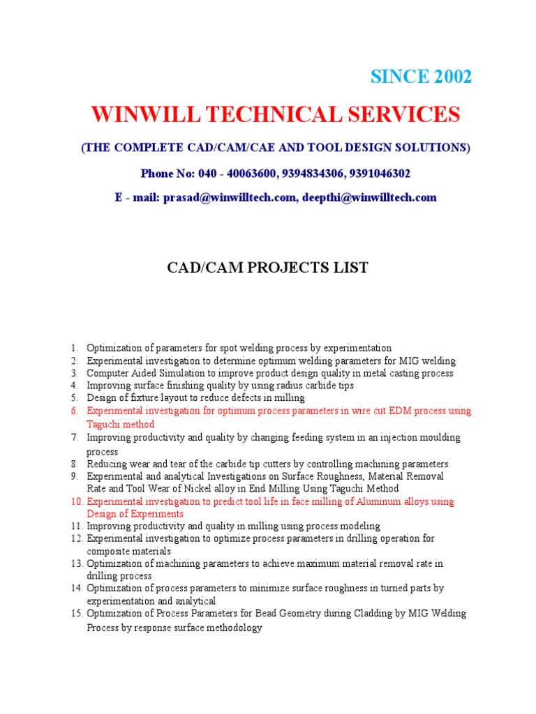 CAD/CAM Project Optimization List | PDF | Machining | Welding
