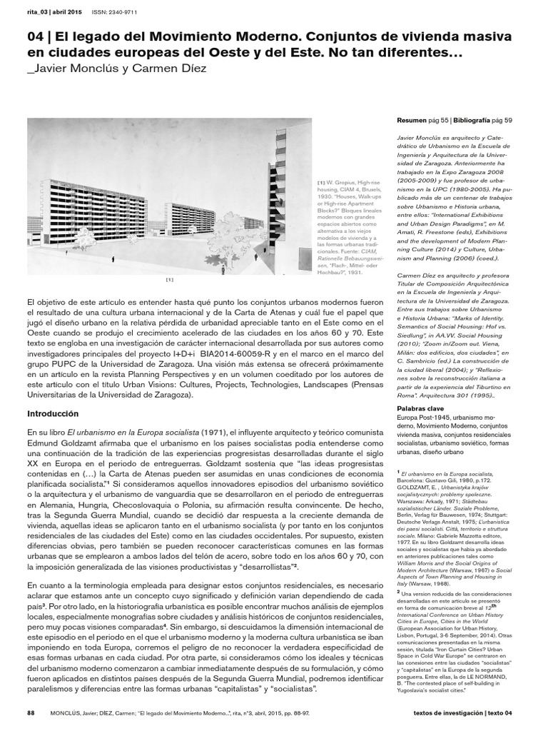 El legado del Movimiento Moderno. Conjuntos de vivienda 