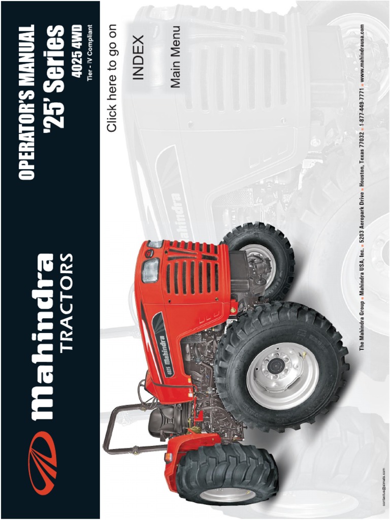 Mahindra 4025 4wd Operators Manual Heavy Equipment Agricultural Machinery