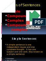 Types of Sentences: Simple Compound Complex Compound-Complex