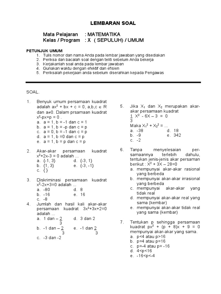 Soal Matematika X 6