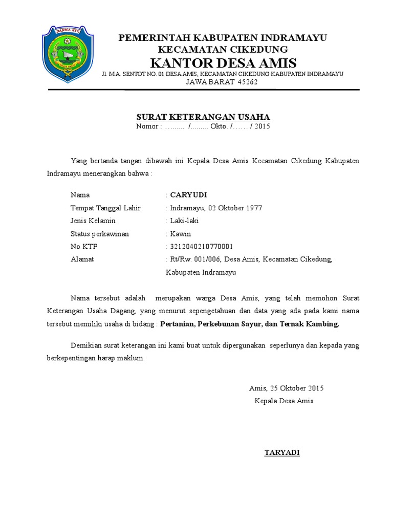 Surat Keterangan Usaha Sku