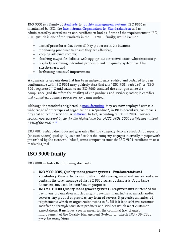 Overview of ISO 9000 Standards | PDF | Iso 9000 | Quality Management System
