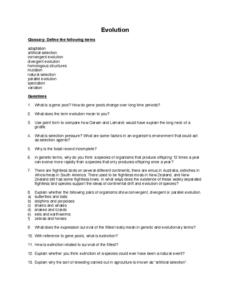 Evolution Glossary and Key Concepts | PDF
