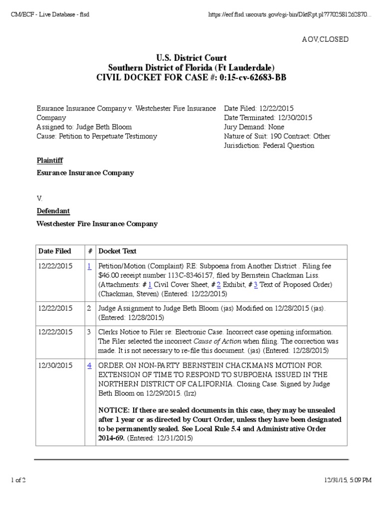 ESURANCE INSURANCE COMPANY v. WESTCHESTER FIRE INSURANCE COMPANY Docket ...