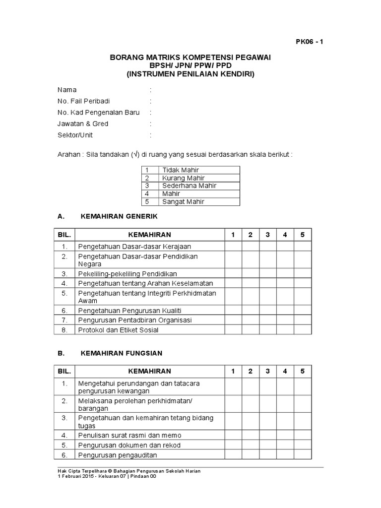 PK 06 1 Borang Matriks Kompetensi Pegawai | PDF
