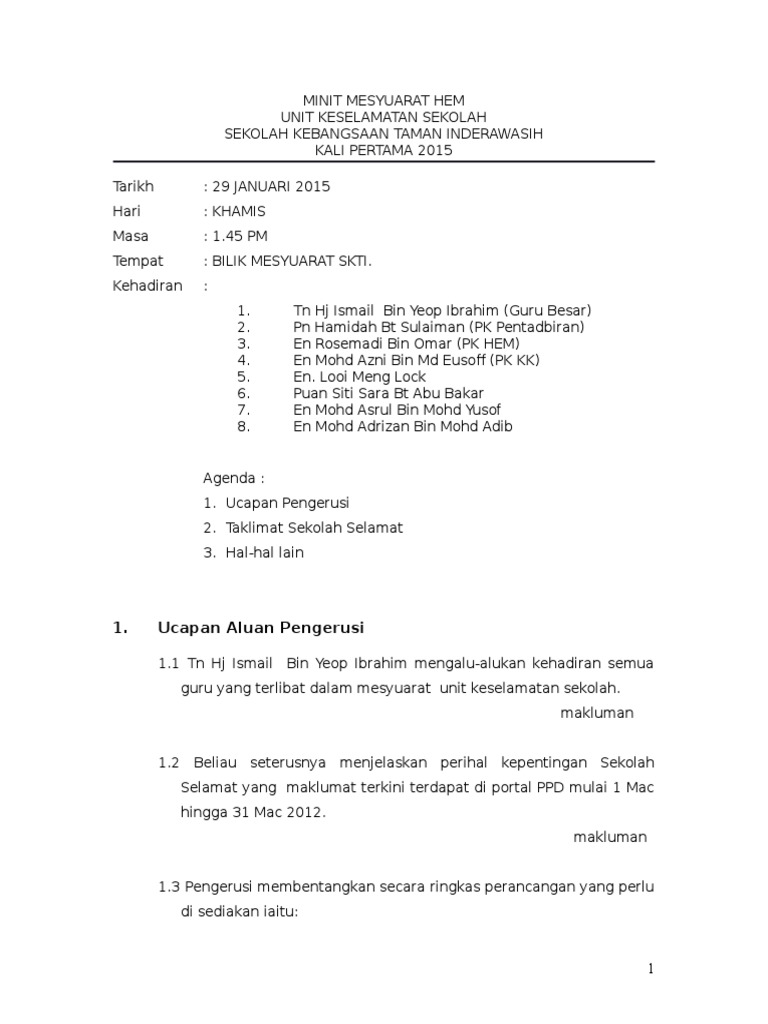 MINIT-MESYUARAT Keselamatan Sekolah  PDF